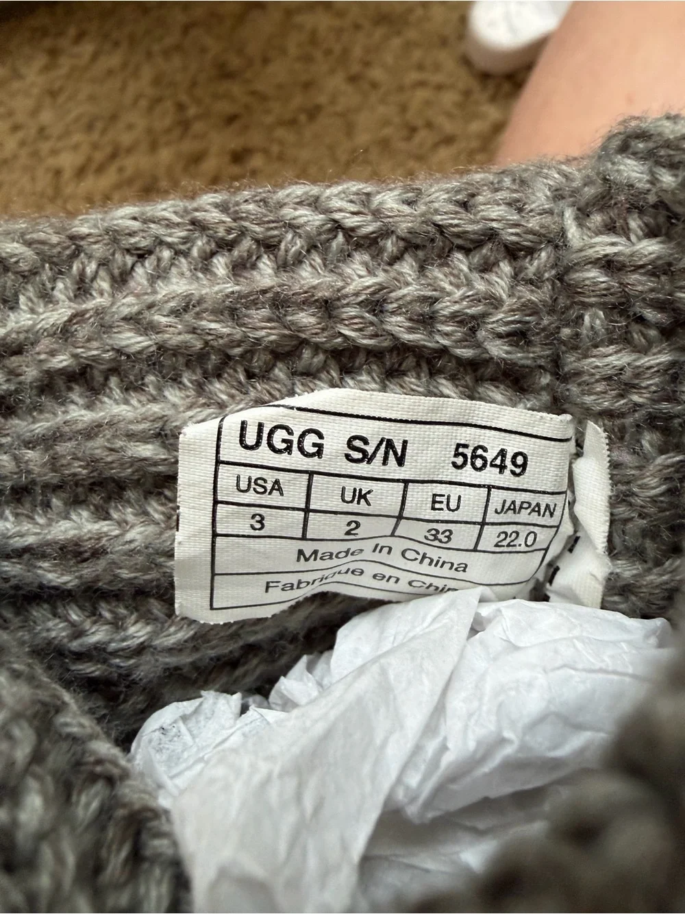 UGG Cardy Gray Boot Slippers Size 3